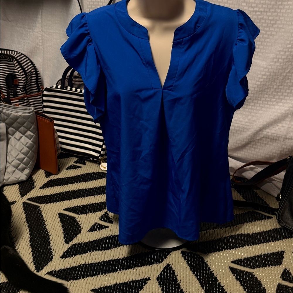 Blue Ruffle Sleeve Women's Top